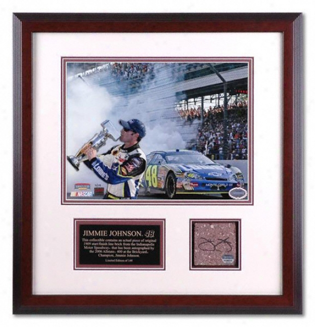 Jimmie Johnson - 2006 Brickyard - Framed 11x14 Photograph With Autographed Brick Piece