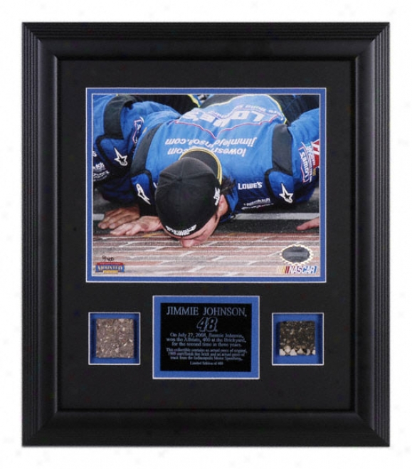 Jimmie Johnson - 2008 Allstate 400 - Framed 8x10 Photograph With Brick And Track Pieces