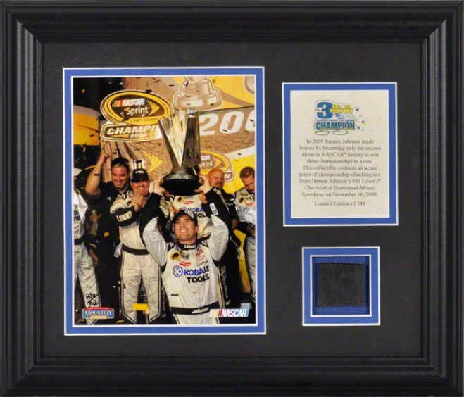 Jimmie Johnson - 2008 Champion - Framed 6x8 Photograph With Championship Clinching Tire