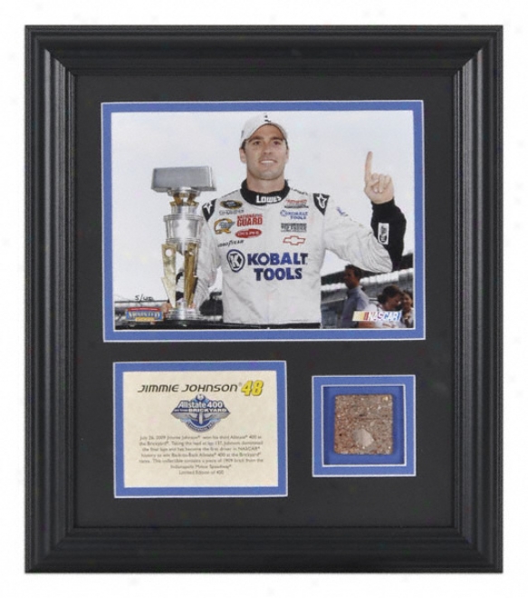 Jimmie Johnson 2009 Brick Three feet 400 Framed 6x8 Photograph With Piece Of Indianapolis Motor Speedway 1909 Brick - Le Of 400