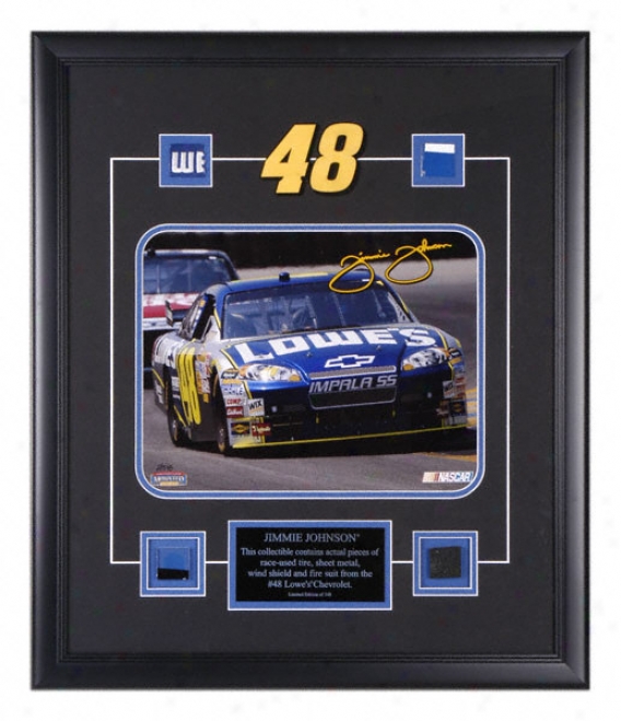 Jimmie Johnson Framed 11x14 Photograpph With Four Race Parts