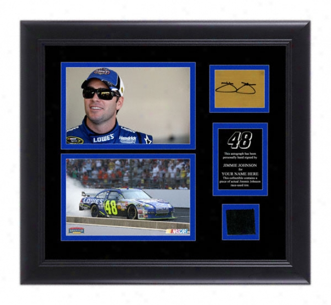 Jimmie Johnson Framed 5x7 Photographs With Autographed Card/race Be fatigued And Personalized Nameplate