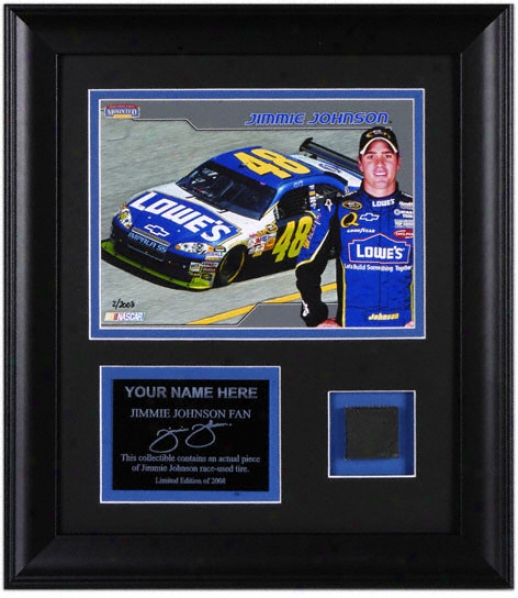 Jimmie Johnson Framed 6x8 Photograph With Race Tire And Personalized Nameplate