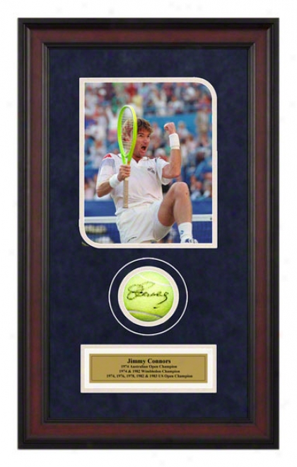 Jimmy Connors 1991 Us Open Framed Autographed Tennis Ball With Photo