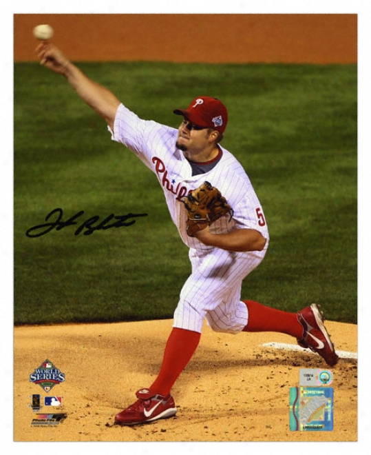 Joe Blanton Philadelphia Phillies 2008 World Series Champions - Pitching - Autographed 8x10 Photograph