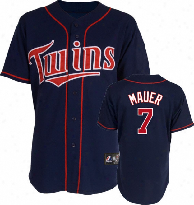 Joe Mauer Jersey: Adult Majestic Alternate Navy Autograph copy #7 Minnesota Twins Jersey