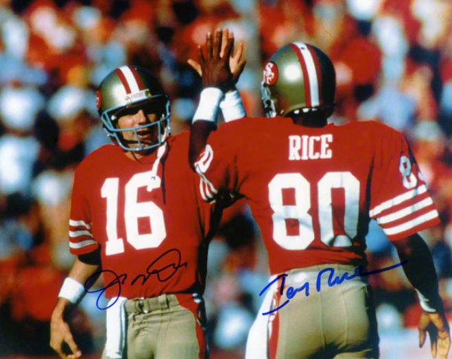 Joe Montana And Jerry Rice Autographed Photograph  Details: San Francisco 49ers, 8x10, High Five, Dual Signed