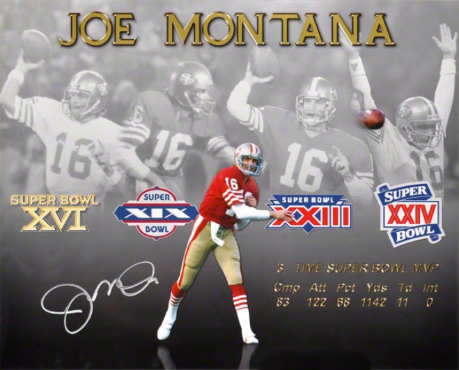 Joe Montana Autographed 1x20 4x Sb Photograph  Details: San Francisco 49ers