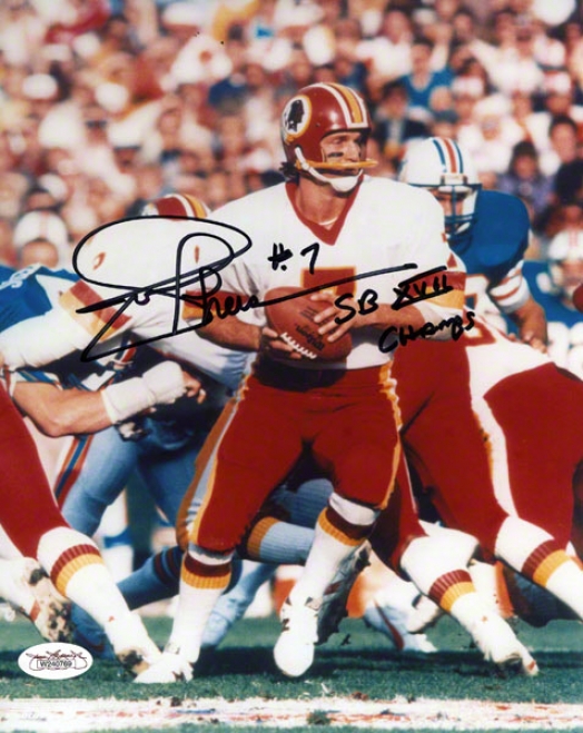 Joe Theismann Autogarphed 8x1 0Photograph  Details: Washington Redskins, With &quotsb Xvii Champs&quot Inscription