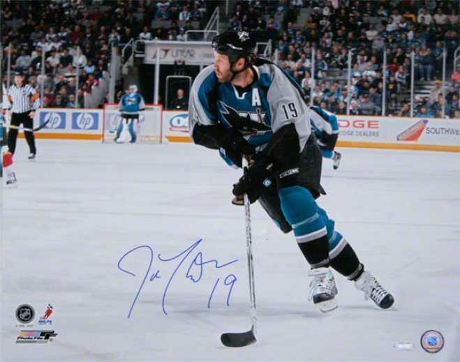 Joe Thornton San Jose Sharks - Bringing The Puck Up The Ice - Autographed 16x20 Photograph