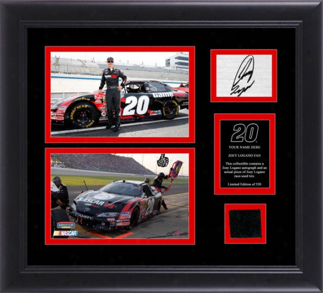 Joey Logano Framed 5x7 Photographs With Autographed Card, Chase Tire And Personalized Nameplate