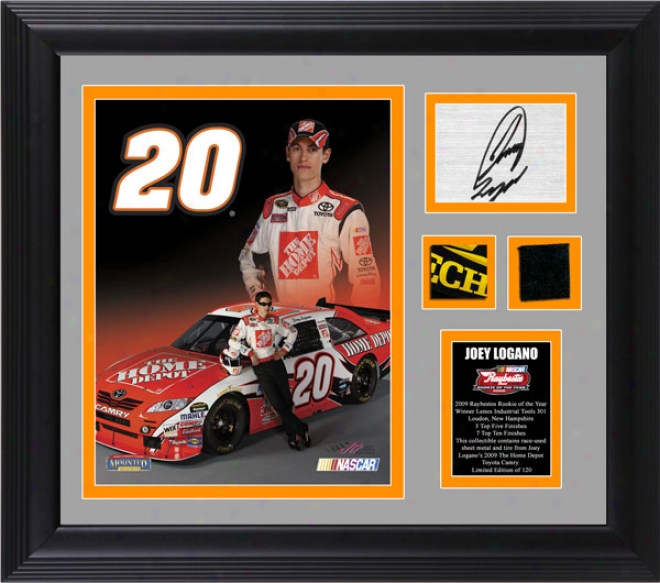 Joey Logano Nascar Rookie Of The Year Framdd 8x10 Photograph With Autograph Plate, Tire And Sheet Metal - Le Of 120