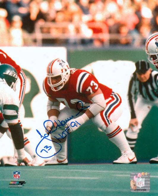 John Hannah New England Patriots Autographed 8x10 Photograph With Hof 91 Inscription