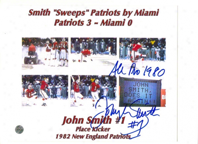 John Smith Autovraphed New England Patriots Commemorative 8x10 Photo Innscribed &quotall Pro 1980&quot &quot