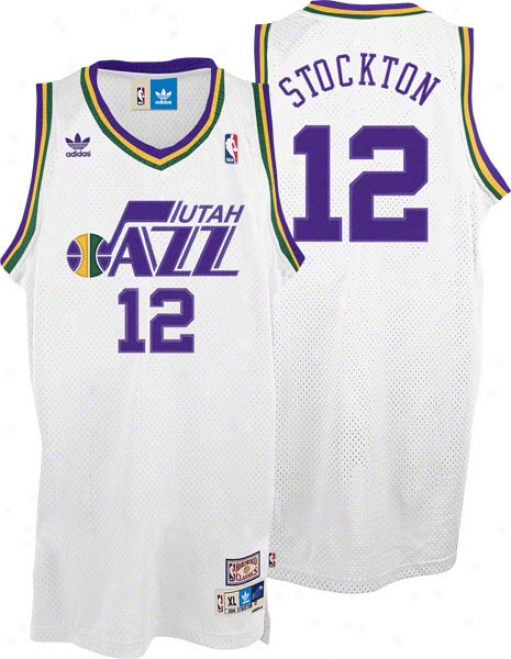 John Stockton Jeersey: Adidas White Throwback Swingman #12 Utah Jazz Jersey