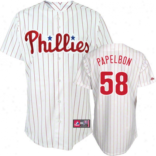 Jonathan Papelbon Jersey: Adult Majestic Home White Pinstripe Replica #58 Philadelphia Phillies Jersey