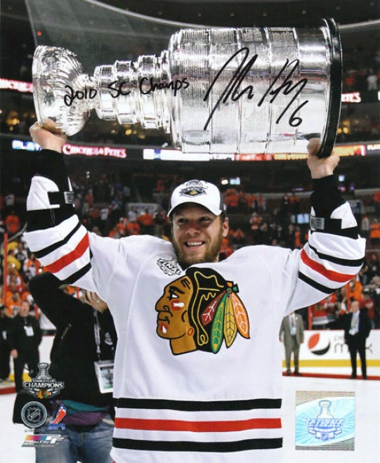 Jordan Hendry Chicago Blackhawks - With Stanley Cup - Autographed 8x10 Photograph Attending 10 Champs Inscription