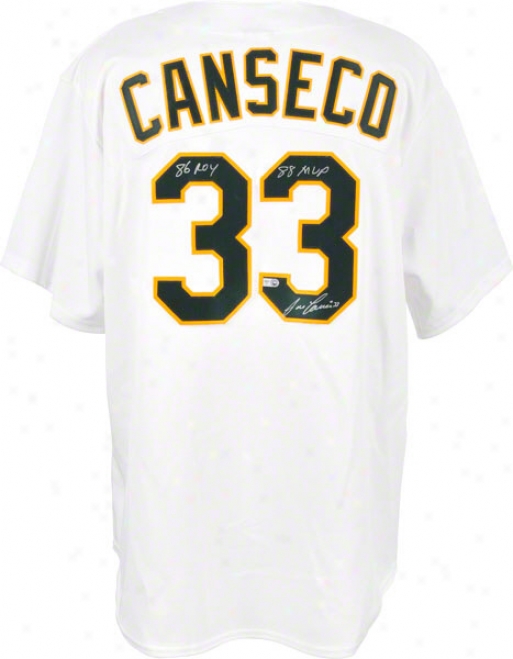 Jose Canseco Autographed Jersey  Details: Replica, Oakland Athletics, Roy/mvp Inscription