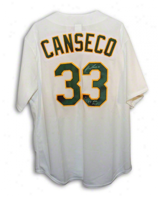 Jose Canseco Autographed Oakland Athletics White Majestic Jersey Inscribed &quot88 Al Mvp&qut