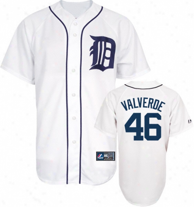 Jose Valverde eJrsey: Adult Majestic Home White Replica #46 Detroit Tigers Jersey