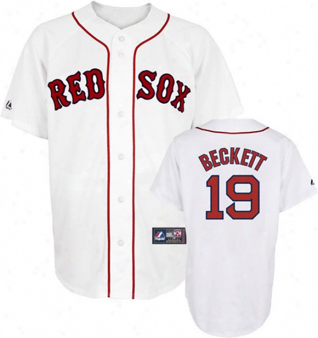 Josh Beckett Jersey: Adult Majestic Home White Replica #19 Bosotn Red Sox Jersey