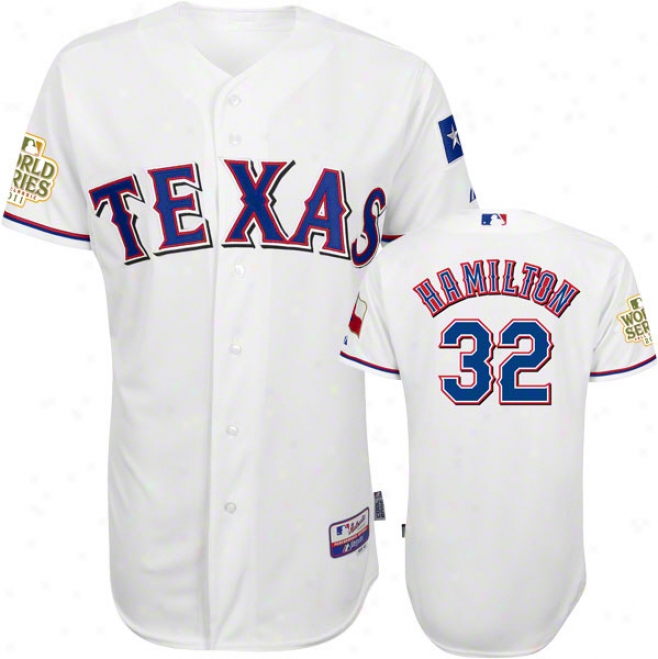 Josh Hamilton Jersey: Texas Ranbers #32 Home White Authentic Cool Base␞ Jersey With 2011 World Series Participant Patch