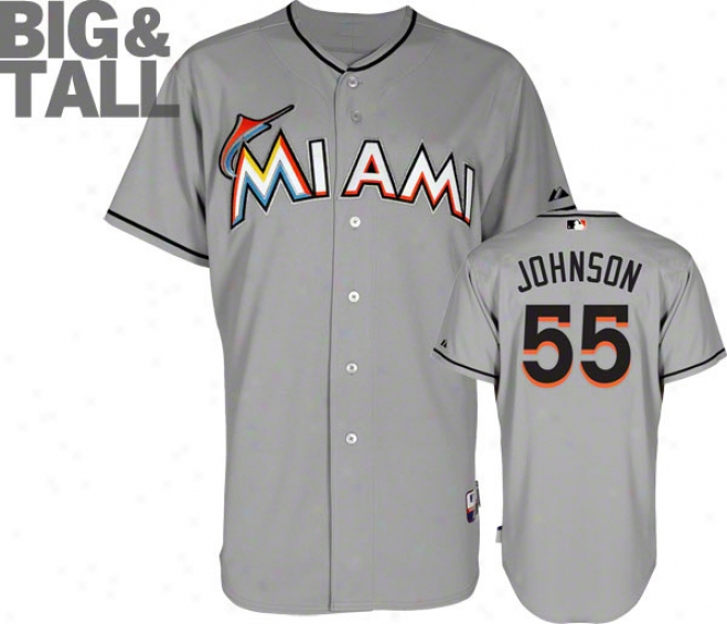 JoshJ ohnson Jersey: Big & Tall Miami Marlins #55 Road Grey Authentic Cool Base␞ Jersey