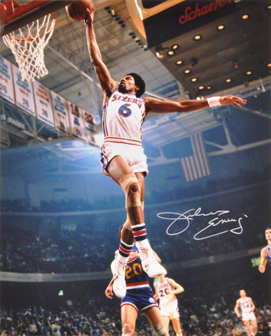 Julius Erving Autographed Photlgraph  Details: Philadelphia 76ers, Vs. aWrriors, 16x20