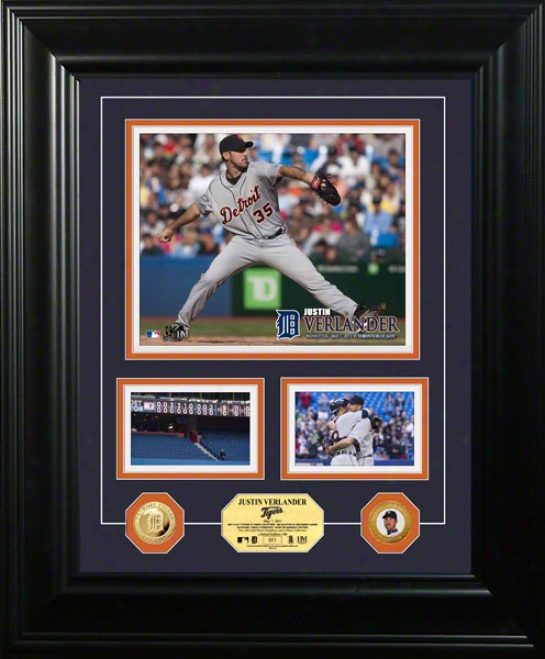 Justin Velrander Detroit Tigers &quotno Hitter&quot 24kt Gold Coin Marquee Photo Mint