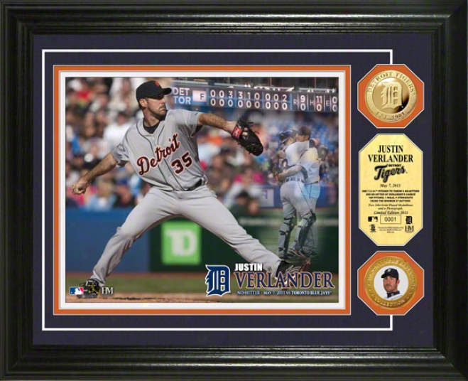 Justin Verlander Detroit Tigers &quotno Hitter&quot 24kt Gold Coin Photo Mint