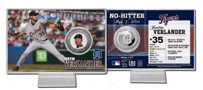 Justin Verlander Detroit Tigers &quotno Hitter&quot Silver Coin Card