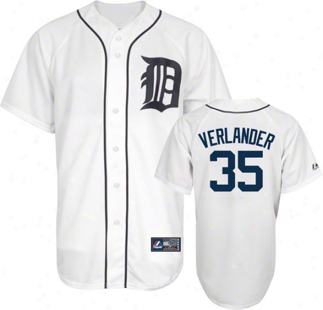 Justin Verlander Jersey: Adult Majestic Home White Replicaa #35 Detroit Tigers Jersey