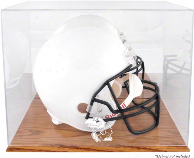 Kansas Jayhawks Team Logo Helmet Parade Case  Particulars: Oak Base, With Mirror Back