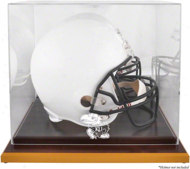 Kansas Jayhawks Team Logo Helmet DisplayC ase  Details: Wood Base, With Mirror Back