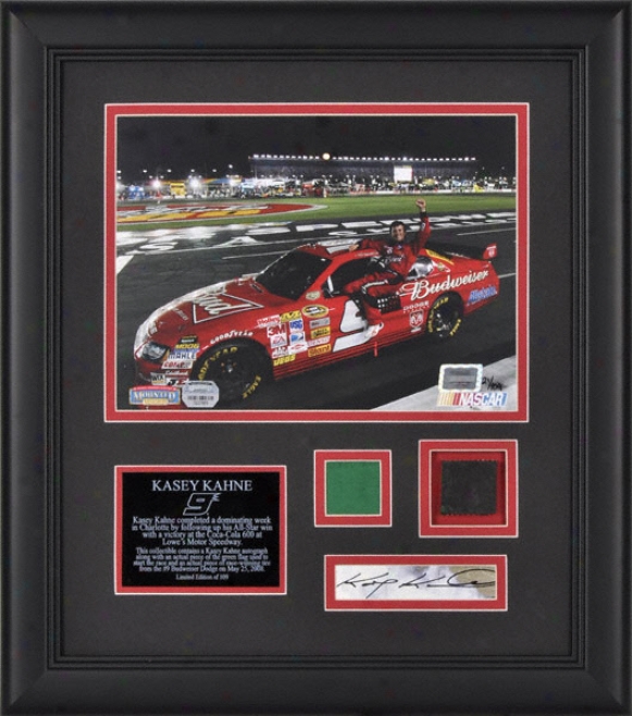 Kasey Kahne - Coca-cola 600 - Framed 8x10 Pnotograph Attending Autographed Card, Race Used Tire And Flag-stone Piece