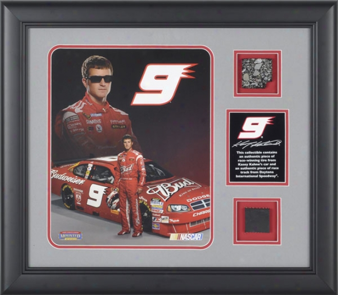 Kasey Kahne Framed 8x10 Photograph With Racce Used Tire, Dish And Daytona International Speedway Track