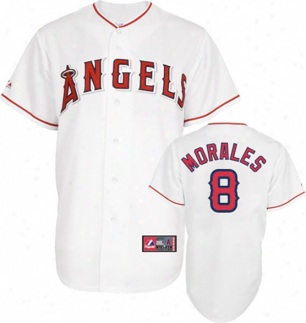 Kendrys Morales Jersey: Adult Majestic Home White Replica #8 Los Angeles Angels Of Anaheim Jersey