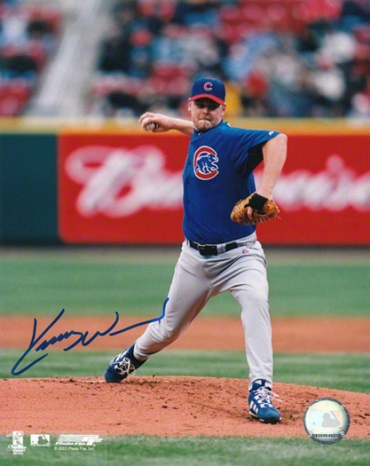 Kerry Wood Cuicago Cubs - Blue Jersey - 8x10 Autographed Photograph