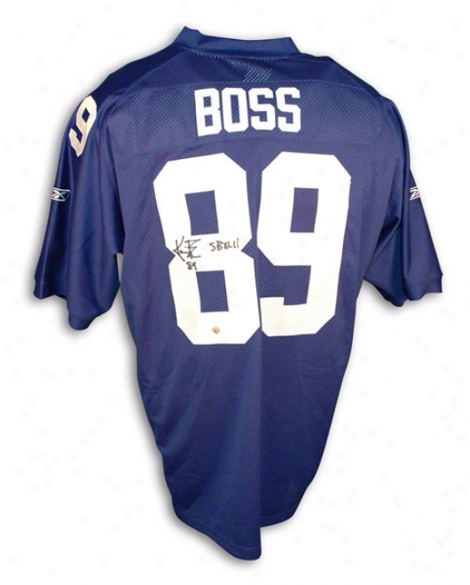 Ksvin Boss Autographed New York Giants Blue Authentic Reebok Jersey Inscribed &quotsb Xlii&quot