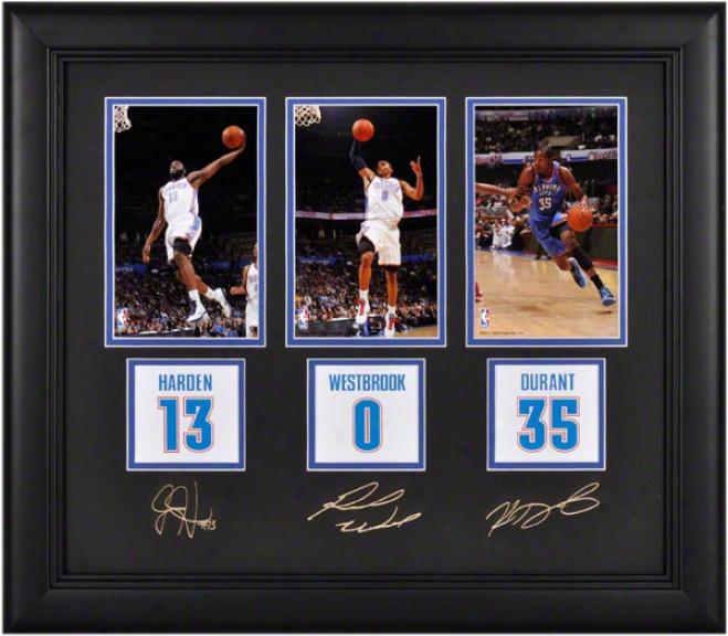 Kevin Durant, James Harden And Russell Westbrook Framed Photographs  Details: 4x6, Oklahoma City Thunder, Facsimile Signatures, Jersey Numbre Replica Miniatures