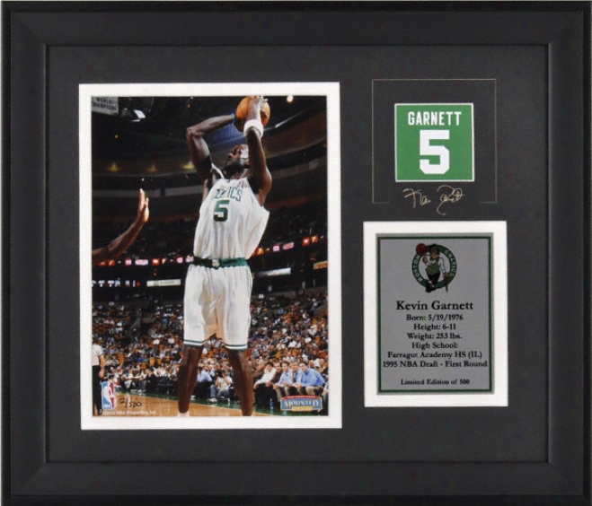 Kevin Garnett Boston Celtics Framed 6x8 Photograph With Facsimile Signature And Plate - Limited Edition Of 500