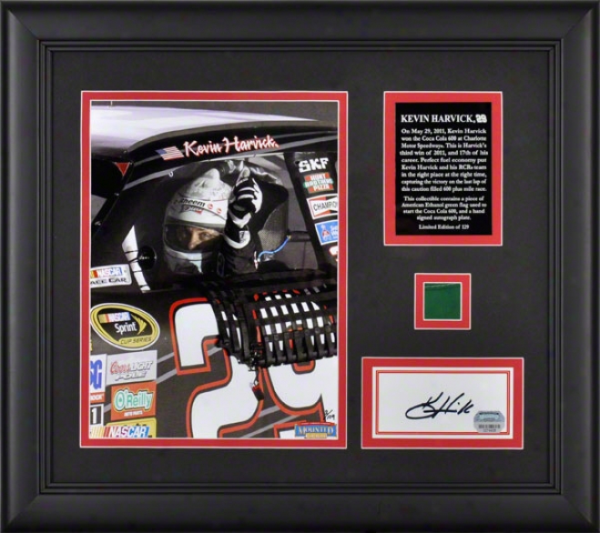 Kevin Harvick 2011 Coca Cola 600 Winner Framed Photograph, Autographed Card And Flag - Limited Edition Of 129