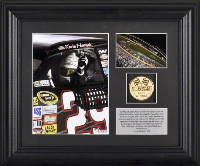 Kevin Harvick Framed Photograph  Details: Coca-cola 600 At Charlotte Motor Speedway, Gold Coin, Dish, Limited Edition Of 329