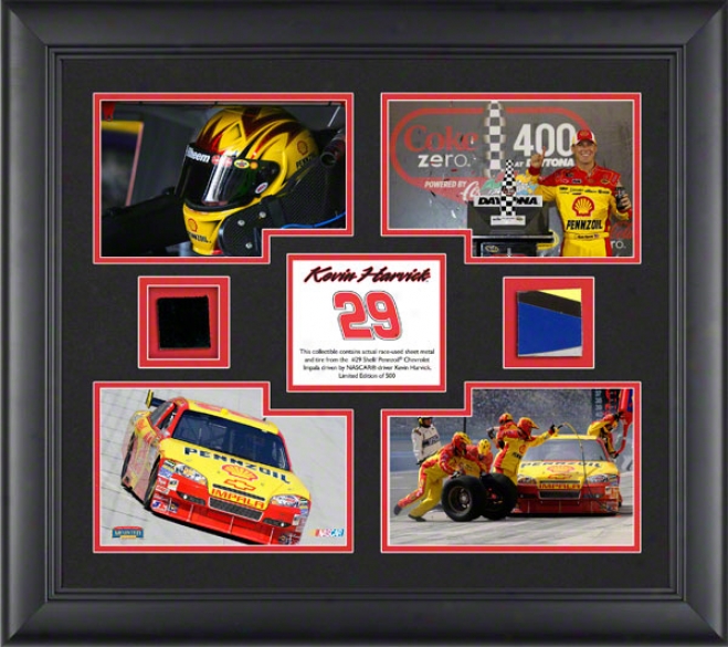 Kevin Harvick Framed Photographd  Details: 4 â€␜ 4x6 Photographs, 2010 Race Used Tire, Sheet Metal, Limited Edition Of 500