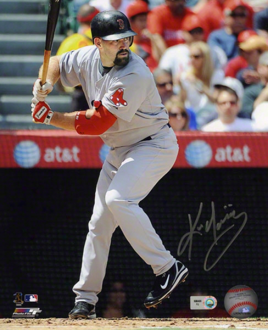 Kevin Youkilis Autographed Photograph  Details: Boston Red Sox, 8x10, Hitting, Silver Ink