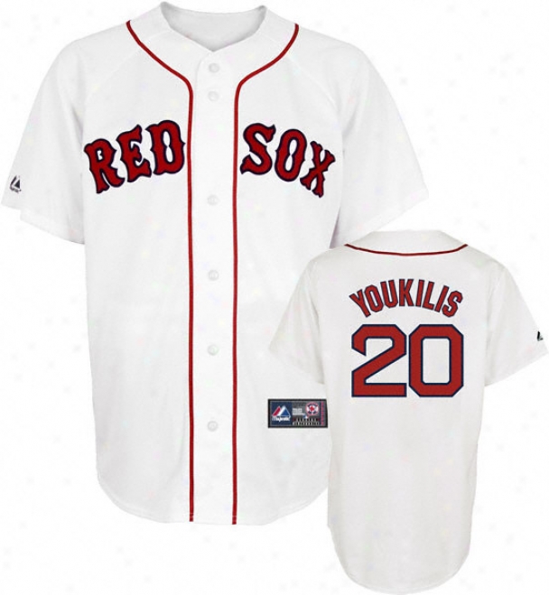 Kevin Youkilis Jersey: Adult Majestic Home White Replica #20 Boston Red Sox Jersey