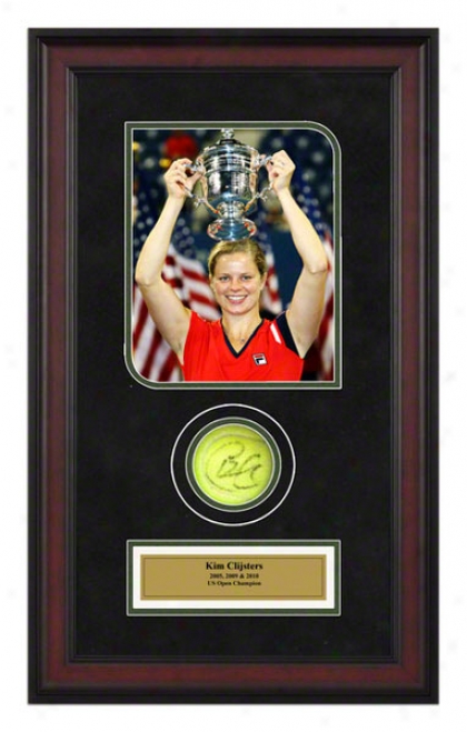 Kim Clijsters 2009 Us Open Championships Framed Autographed Tennis Ball With Photo