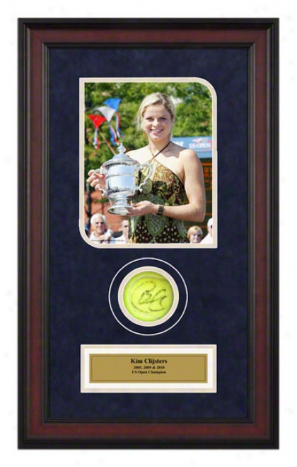 Kim Clijsters Us Open Framed Autographed Tennis Ball With Photo