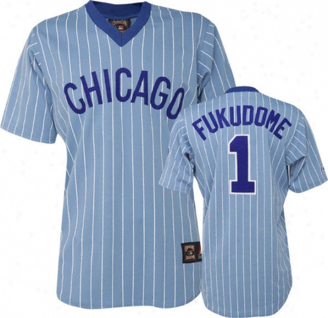 Kosuke Fukudome Blue Majesric Light Pinstripe Cooperstown Replica Chicago Cubs Jersey