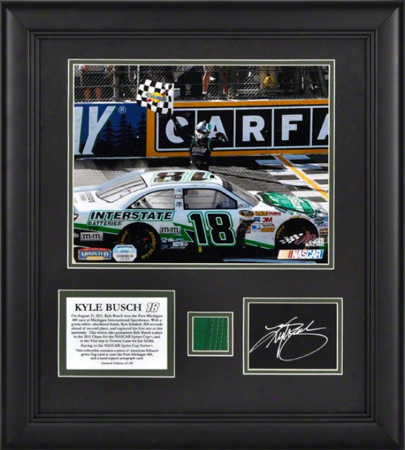 Kyle Busch Framed 8x10 Photograph  Details: 2011 Michigan 400 Victory, With Autograph Card, Green Flag - Limited Edition Of 118
